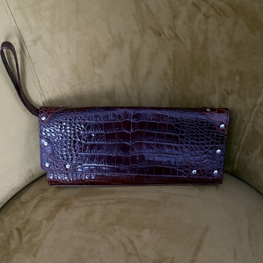 Claudia Crocodile-Embossed Clutch 12”